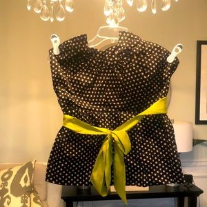 Anthropologie strapless polka dot blouse size 10